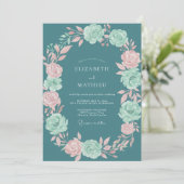 Invitation Mariage Romantique Teal Bloom (Debout devant)