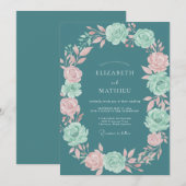 Invitation Mariage Romantique Teal Bloom (Devant / Derrière)