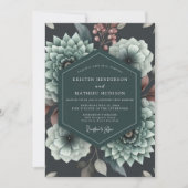 Invitation Mariage Romantique Teinte de Bleu-vert (Devant)
