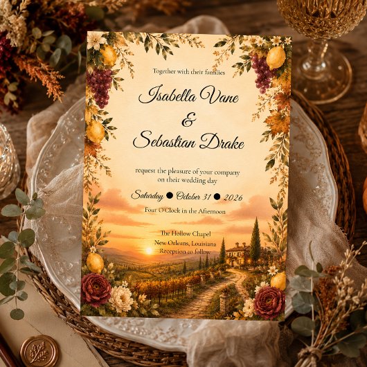Invitation Mariage romantique toscan