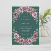 Invitation Mariage Romantique Vert Émeraude Maussade (Debout devant)