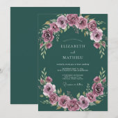 Invitation Mariage Romantique Vert Émeraude Maussade (Devant / Derrière)