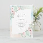 Invitation Mariage Romantique Vert Menthe (Debout devant)