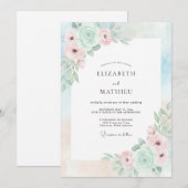 Invitation Mariage Romantique Vert Menthe (Devant / Derrière)