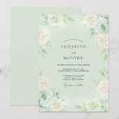 Invitation Mariage Romantique Vert Menthe Fleurissant (Devant / Derrière)