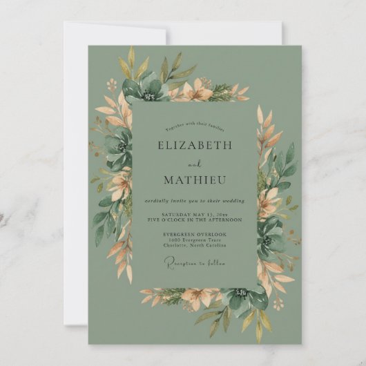 Invitation Mariage Romantique Vert Sage (Devant)