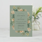 Invitation Mariage Romantique Vert Sage (Debout devant)