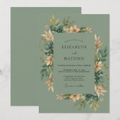 Invitation Mariage Romantique Vert Sage (Devant / Derrière)