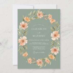 Invitation Mariage Romantique Vert Sauge et Pêche