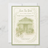 Invitation mariage romantique vert sauve la date (Devant)