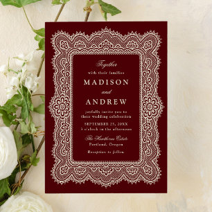Invitation Mariage romantique vintage en dentelle de Bourgogn