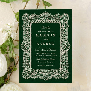 Invitation Mariage romantique vintage en dentelle verte
