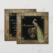 Invitation mariage romantique vintage turquoise sarcelle paon (Devant / Derrière)