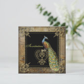 Invitation mariage romantique vintage turquoise sarcelle paon (Debout devant)