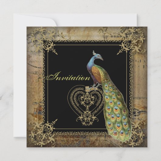 Invitation mariage romantique vintage turquoise sarcelle paon (Devant)