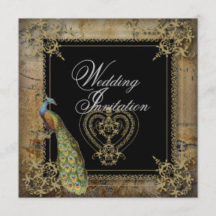 Invitation mariage romantique vintage turquoise sarcelle paon
