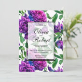 Invitation Mariage romantique violet rose aquarelle peoné (Debout devant)