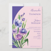 Invitation Mariage romantique violet rose rose floral élégant (Devant)