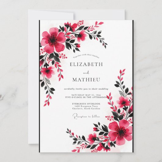 Invitation Mariage Romantique Vivid Fuchsia (Devant)