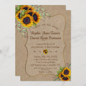 Invitation Mariage romantique Watercolor Sunflowers Burlap (Devant / Derrière)