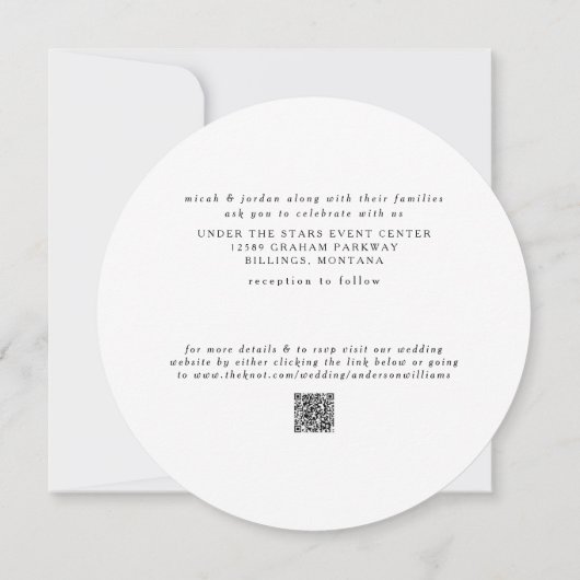 Invitation Mariage rond B/W moderne élégant et simple (Dos)