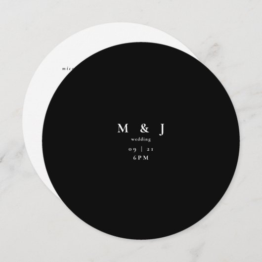 Invitation Mariage rond B/W moderne élégant et simple (Devant / Derrière)