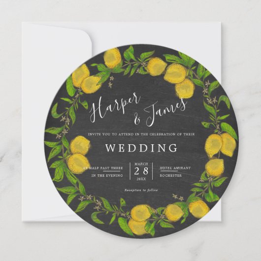 Invitation Mariage rond citron d'aquarelle (Devant)