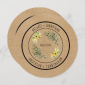 Invitation Mariage rond rustique simple tournesol (Devant / Derrière)
