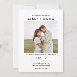 Invitation Mariage Rond Simple Élégant 2 Photos