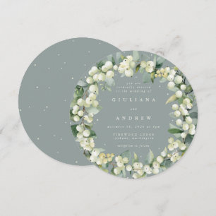 Invitation Mariage rond vert Snowberry+Eucalyptus Wreath