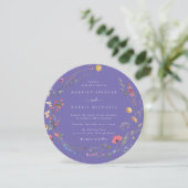 Invitation Mariage rond violet Fleur sauvage coloré (Debout devant)