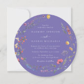 Invitation Mariage rond violet Fleur sauvage coloré (Devant)