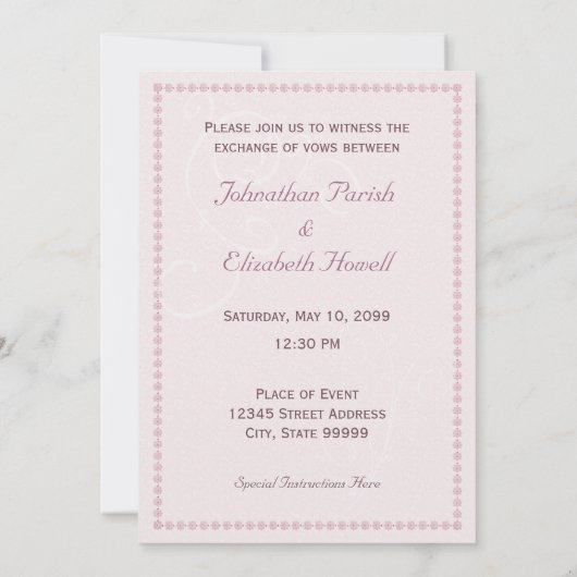 Invitation Mariage rose (Dos)