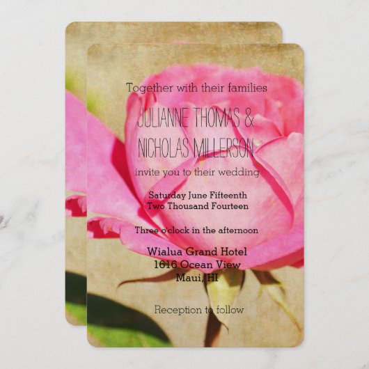 Invitation Mariage rose (Devant / Derrière)