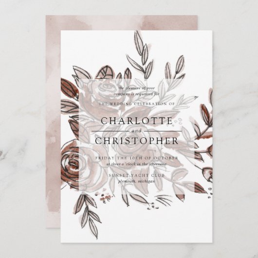 Invitation mariage rose (Devant / Derrière)