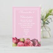 Invitation mariage rose à fleurs de bordure rose (Debout devant)