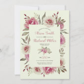 Invitation Mariage rose à l'aquarelle Dusty cadre fleur  flor (Devant)