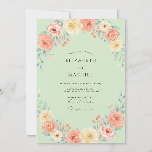 Invitation Mariage Rose Abricot Mousse de Mer (Devant)