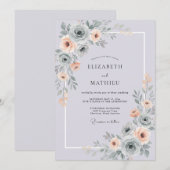 Invitation Mariage Rose Abricot Pervenche Poussiéreuse (Devant / Derrière)