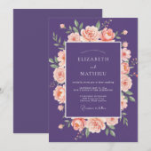 Invitation Mariage Rose Abricot Prune (Devant / Derrière)