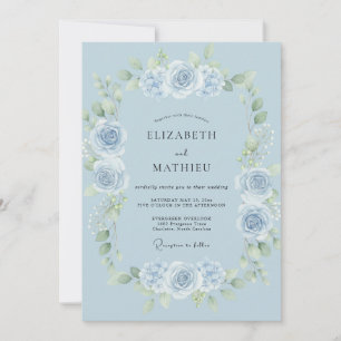 Invitation Mariage Rose Acier Bleuet