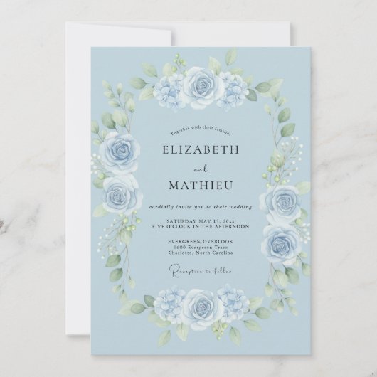 Invitation Mariage Rose Acier Bleuet (Devant)