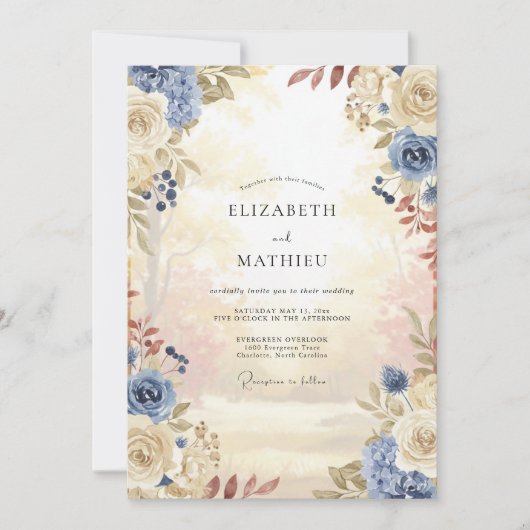 Invitation Mariage Rose Acier Champagne (Devant)
