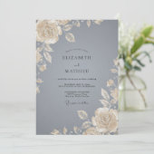 Invitation Mariage Rose Acier Gris Champagne (Debout devant)