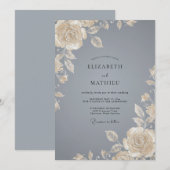 Invitation Mariage Rose Acier Gris Champagne (Devant / Derrière)