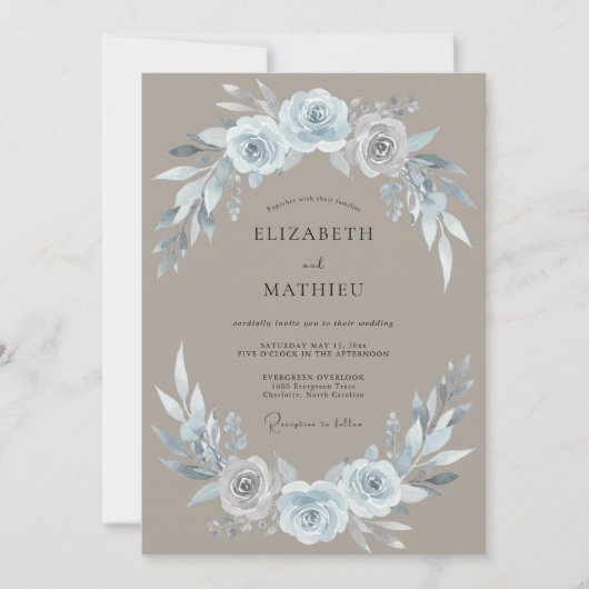 Invitation Mariage Rose Acier Taupe (Devant)