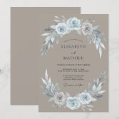 Invitation Mariage Rose Acier Taupe (Devant / Derrière)