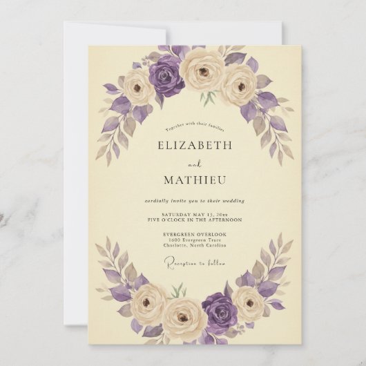 Invitation Mariage Rose Améthyste Crème (Devant)