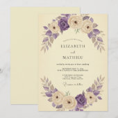 Invitation Mariage Rose Améthyste Crème (Devant / Derrière)