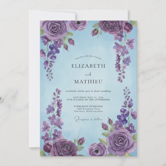 Invitation Mariage Rose Améthyste Pervenche (Devant)